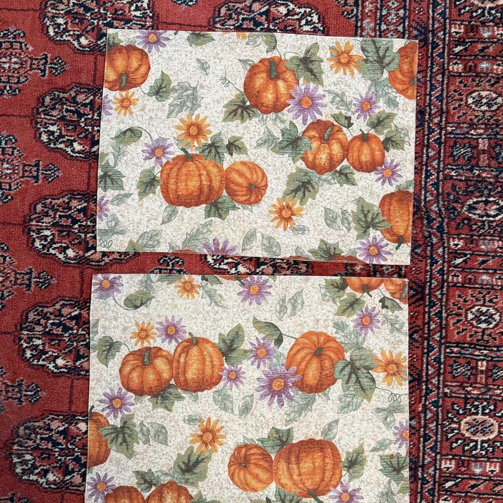 Set of 2 Fall Themed Rectangular Placemats w Pumpkins Smooth Weave Reversible